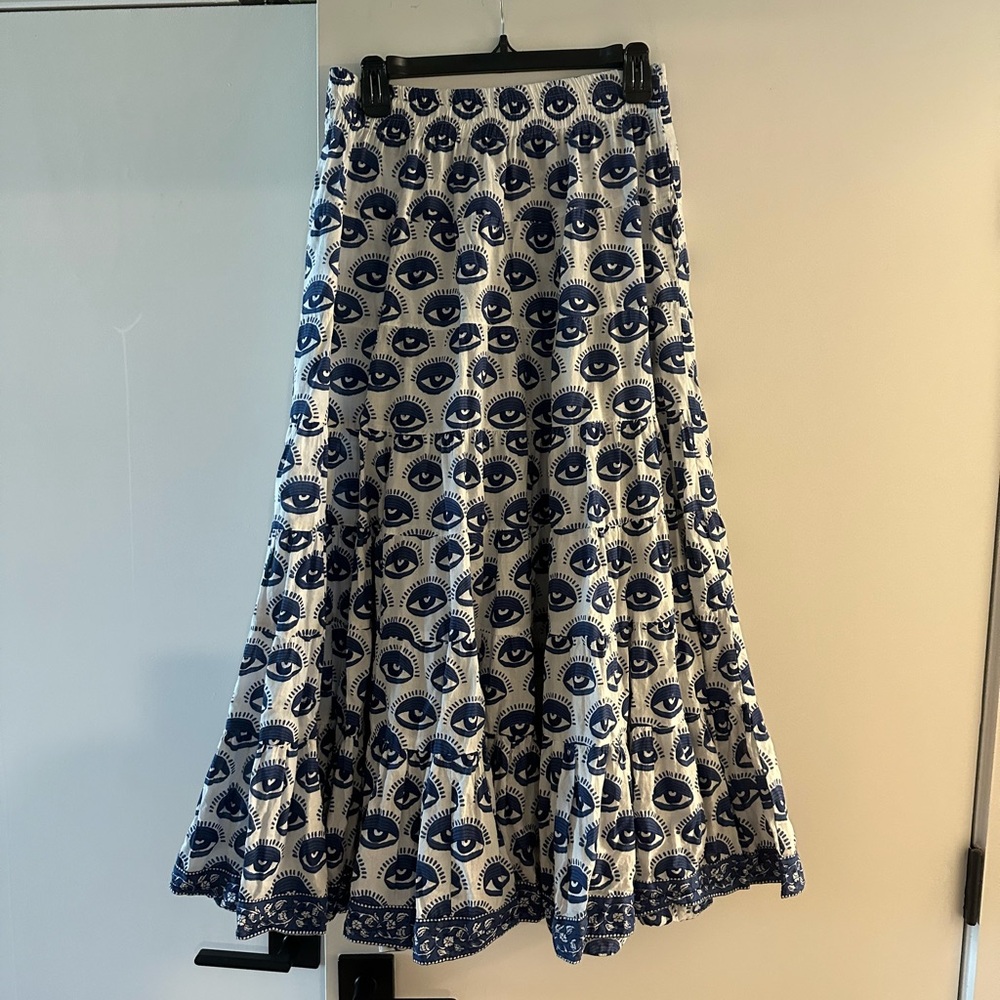 Blue and White Eye Pattern Maxi Skirt